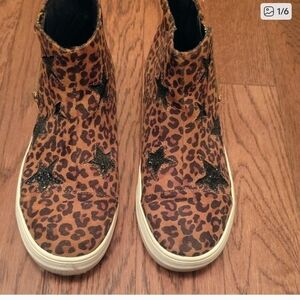 Nina Leopard Print Kids Boots with Black Stars